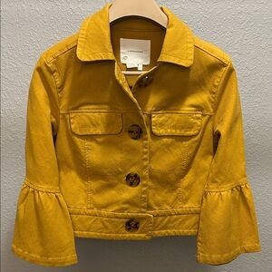 Anthropologie Nora Flounce Sleeved Trucker Jacket in Mustard - S